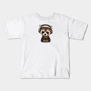 Cute Baby Red Panda Deejay Wearing Headphones Kids T-Shirt